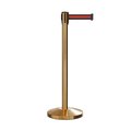 Montour Line Retractable Belt Barrier Stanchion, 2" Sat.Brass Post  7.5'Bk/R H Belt M530-SB-BRH-75